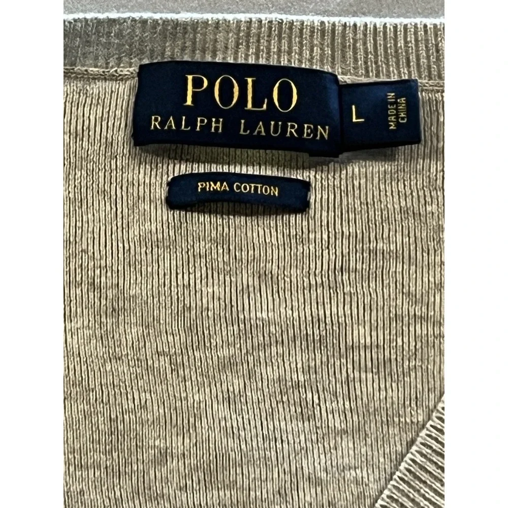 Polo Ralph‎ Lauren Sweater Mens Size Large Gray Pima Cotton Pullover V Neck Golf